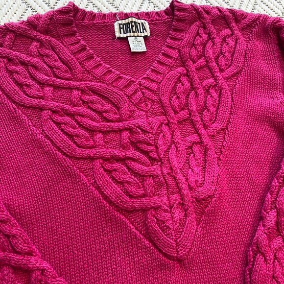 Vtg 80s 90s Forenza Womens Cable Knit V-Neck Sweater Sz M Pink Chunky Retro - Picture 5 of 10